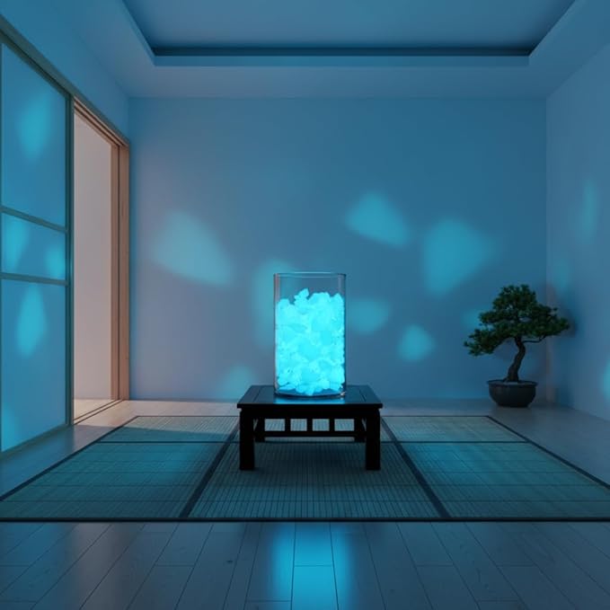 Shiny Stone Glow in The Dark Aquarium Neon Gravel Sand, Decorative Rocks for Fish Tank and Fairy Garden, Home Dec,305g/0.67lbs (8-15mm, Sky Blue)