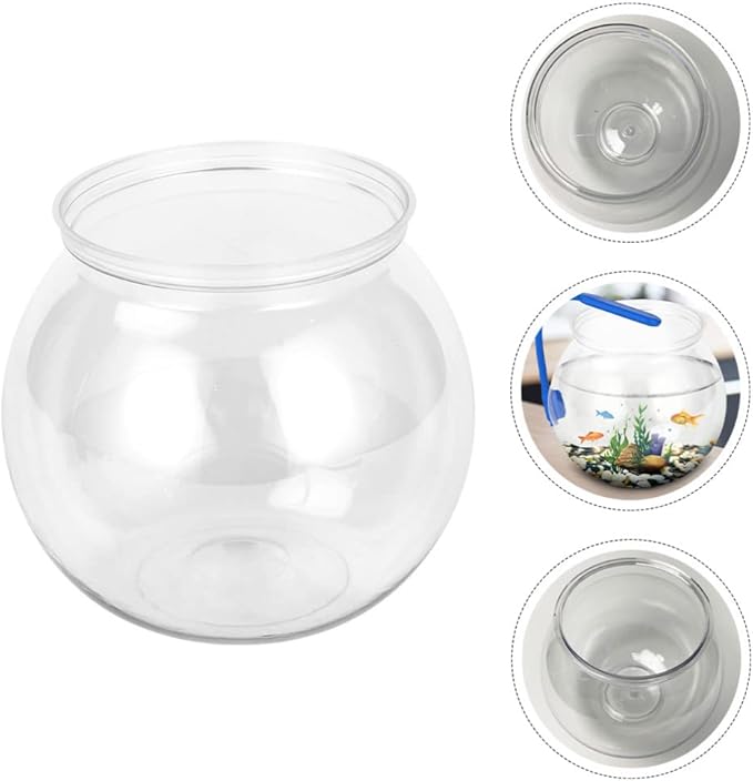 POPETPOP Plastic Fish Bowl - Small Fish Tank Desktop Round Fish Bowl Transparent Aquarium Vase Hydroponic Plant Terrarium for Home Office Decor