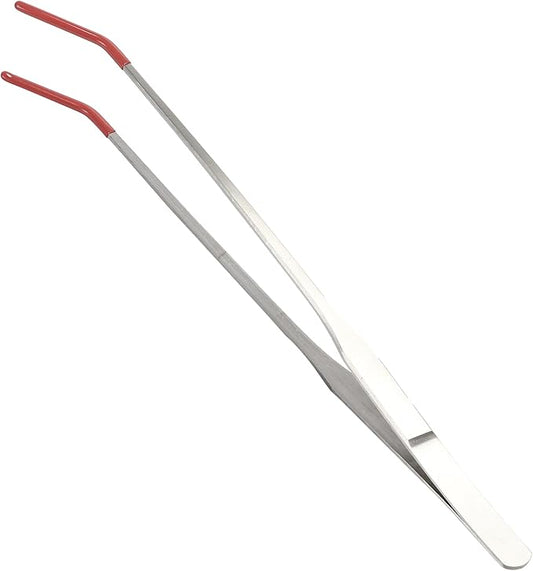 Stainless Steel Reptile Feeding Tongs, Curved Aquarium Tweezers with Rubber Tip, Terrarium Tongs for Gecko, Lizard & More, 10.63" Length, Red