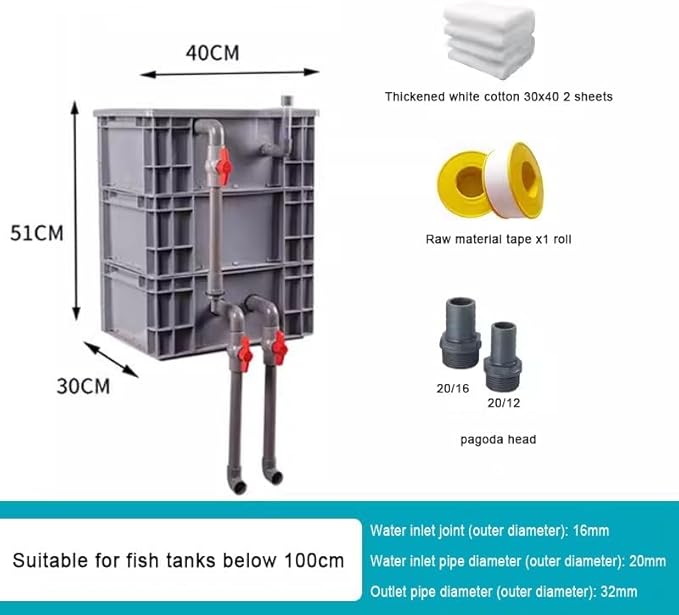 Aquarium Filter Box, Turnover Box Fish Tank Filter Upper Waterfall Flow Filter Drip Box, External Fish Pond Water Circulation System DIY, Large Filter Kit for Ponds (Color : Gray, Size : 40x30x51cm