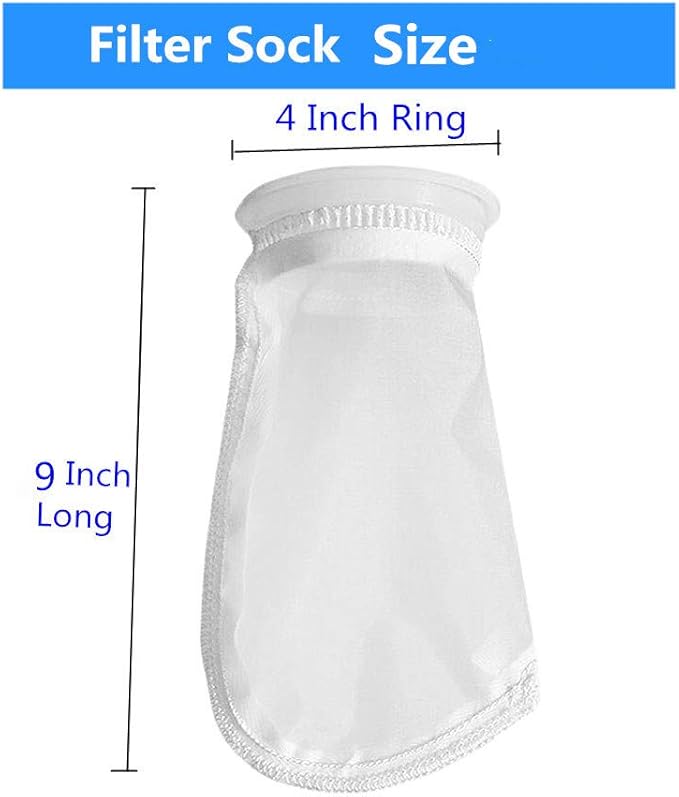 2 Pack 75 Micron 4" Plastic Ring, 9" Short Bag Nylon Mesh 4 Inch Filter Socks Bags for Aquarium Marine Reef Sump