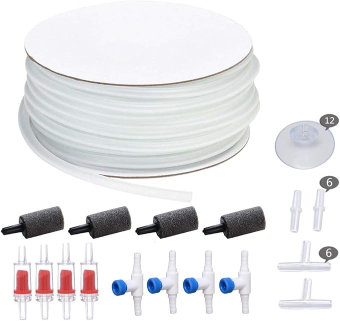 ALEGI 25 Feet 3/16 Inch Standard Airline Tubing with Air Stones, Check Valves, Control Valve and Connectors Air Pump Accessories Kit (White)