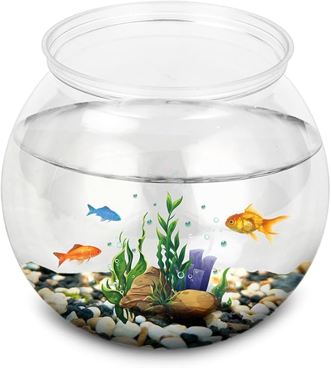 2 Pcs Plastic Fish Bowl - Transparent Mini Aquarium Tank Bowl, Small Goldfish Tanks, Round Vase Flower Plant Pot for Home Table Decoration