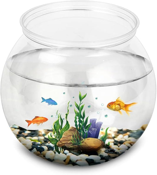 2 Pcs Plastic Fish Bowl - Transparent Mini Aquarium Tank Bowl, Small Goldfish Tanks, Round Vase Flower Plant Pot for Home Table Decoration