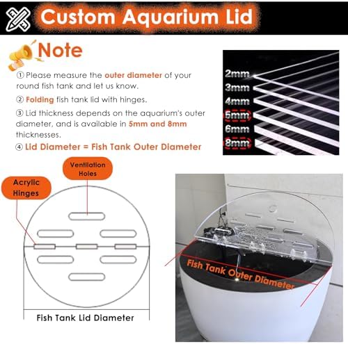 C Acrylic Lid for Round Aquarium, Cat-Proof Fish Tank Cover, Cuttable Anti-Jump Hood with Ventilation Holes & Hinges, Folding Flip-Top Design