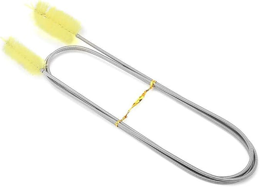 Pssopp Aquarium Cleaning Spring Brush, Double Head Filter Tube Hose Pipe Pump Cleaner Flexible Stainless Steel Spring Nylon Brush 155cm for Fish Aquarium