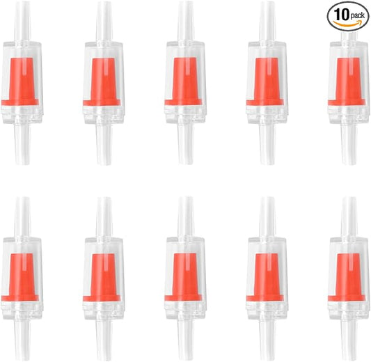 DeKago Aquarium Air Check Valve - Non-Return One Way Air Valve Red Clear Plastic Check Valve for Aquarium Air Pump Perfect for Fish Tank Aerator 10PCS