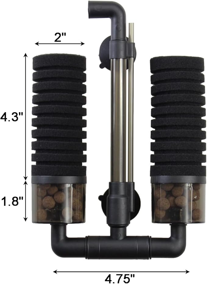 AQUANEAT Air Driven Sponge Filter, Quiet Aquarium Filter with Ceramic Media Balls, for Betta Fry Shrimp Tank, with 2 Spare Sponges