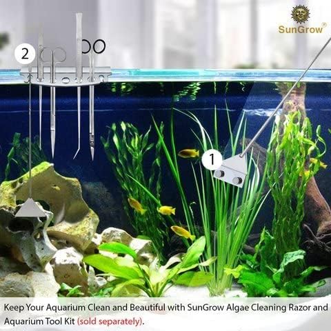 SunGrow Aquarium Glass Cleaner, Long Handheld Tool Cuts Cleaning Time to Half, Keep Hands Dry, Sharp Blade to Scrape Thickest Residue, Frequent Tank Maintenance