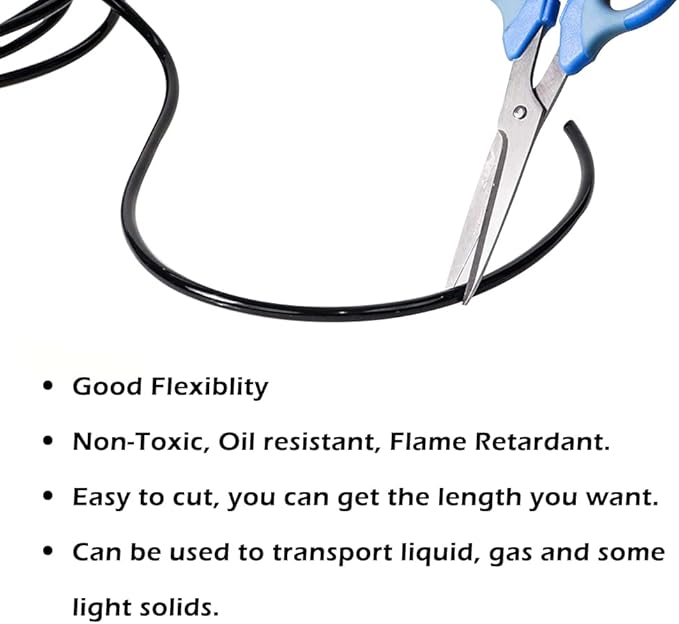 Feelers Black PVC Vinyl Tubing 5/8" ID x 7/8" OD Water Fish Tank Aquarium Air Line Lightweight Hose BPA Free, 3.28 Feet