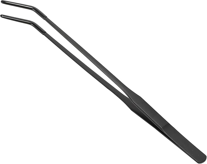 Reptile Feeding Tongs, Stainless Steel Lizard Feeding Tongs, Aquarium Curved Feeding Tweezers for Reptiles with Rubber Tip, Terrarium Feeding Tongs for Gecko, 10.63" Length, Black