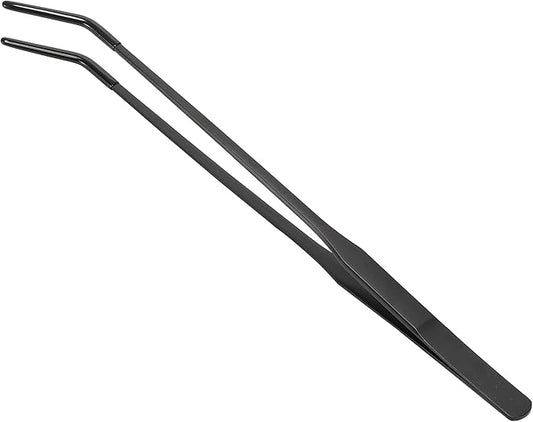 Reptile Feeding Tongs, Stainless Steel Lizard Feeding Tongs, Aquarium Curved Feeding Tweezers for Reptiles with Rubber Tip, Terrarium Feeding Tongs for Gecko, 10.63" Length, Black