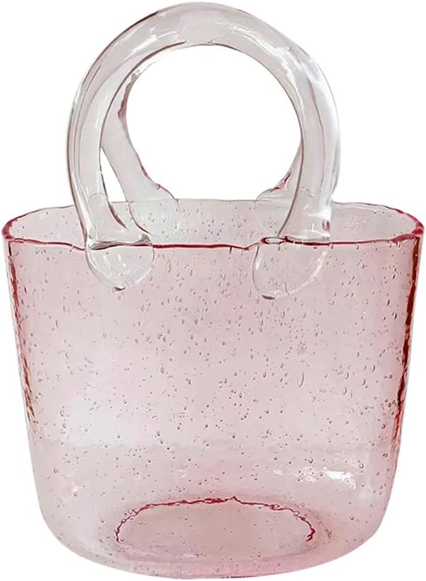 Open Glass Aquarium, Handbag Shaped Fish Tank, Special Shaped Transparent Betta Fish Tank, 2 in 1 Vase & Aquarium Container, Living Room Vase Decorations, Modern Aquarium for Girls,Pink