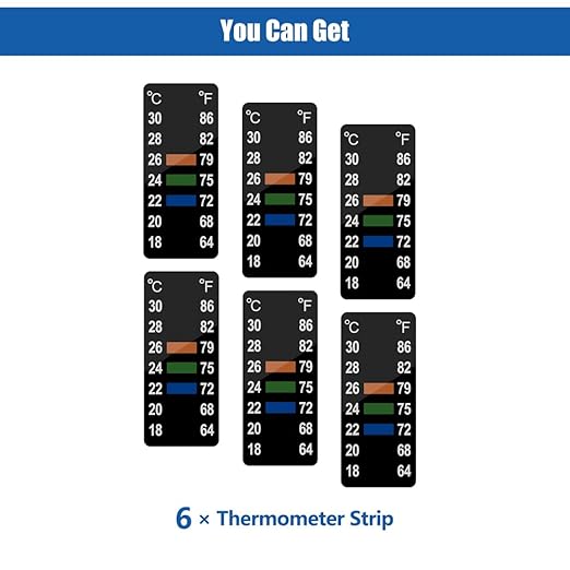 Adhesive Fish Tank Thermometer Strip Aquarium Thermometer Sticker Display 64-86℉ (18-30℃) Brewing Thermometer Test Strip 6 PCS (1.58" x 0.67")