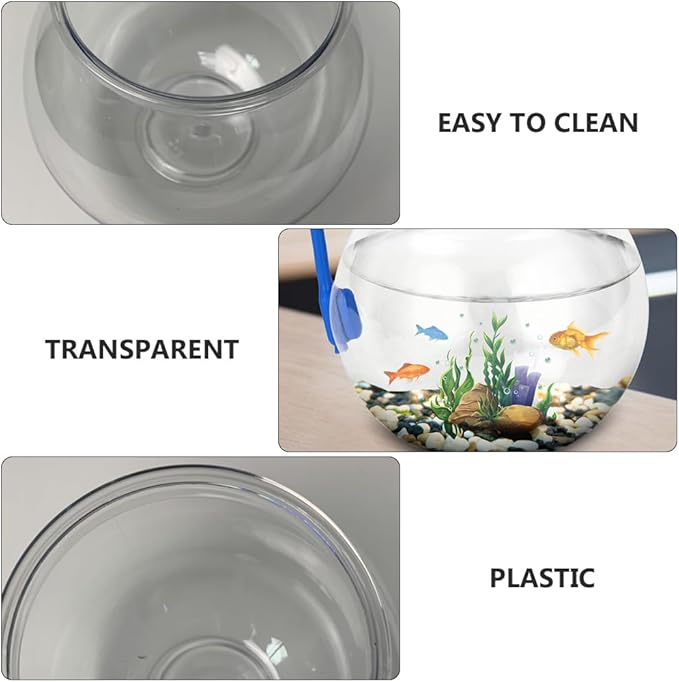 2 Pcs Plastic Fish Bowl - Transparent Mini Aquarium Tank Bowl, Small Goldfish Tanks, Round Vase Flower Plant Pot for Home Table Decoration