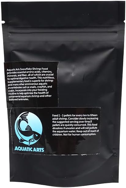 Aquatic Arts Shrimp Food Pellets for Freshwater Aquariums – Neocaridina & Sulawesi Diet, Large Snowflake Sinking Pellets for Live Aquarium Invertebrates, 1oz