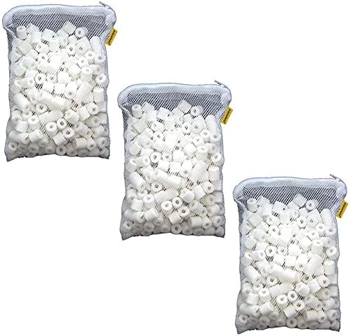 Canister Filter Media Replacement Bags - Activated Charcoal Pellet Carbon, Bio Ceramic Rings, 1" Bio Sponge Balls for Aquarium Fish Pond Tank Canister Water Filtration (Ceramic Rings 3-Pack)