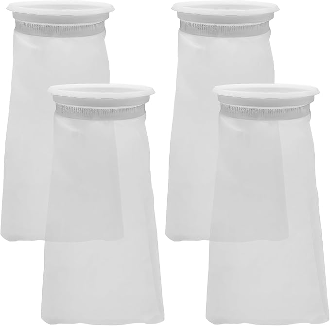 4 Pack 4 Inch Aquarium Filter Bags, Nylon Mesh Filter Socks, 200 Micron Felt Filtration, 4 Inch Ring by 10 Inch Long