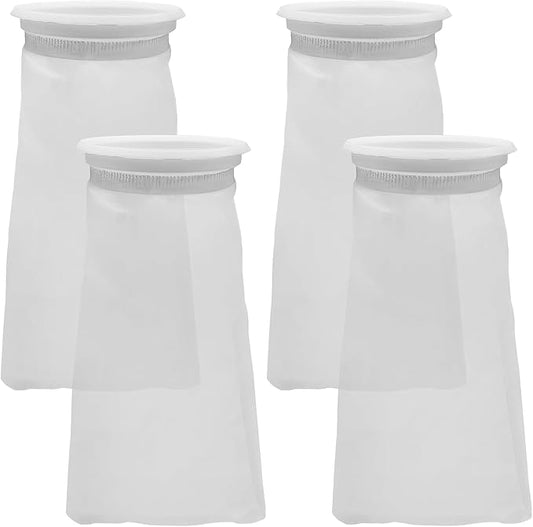 4 Pack 4 Inch Aquarium Filter Bags, Nylon Mesh Filter Socks, 200 Micron Felt Filtration, 4 Inch Ring by 10 Inch Long