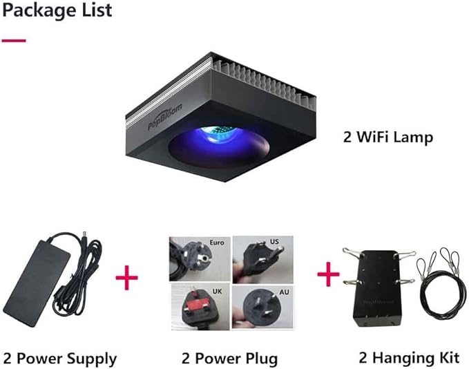 2 x PopBloom RL90 WiFi LED Aquarium Light 200w, Full Spectrum Marine Aquarium Light for 36"-48" SPS/LPS Coral Reef Growing Saltwater Fish Tanks (2 x RL90 with Hang Kit)
