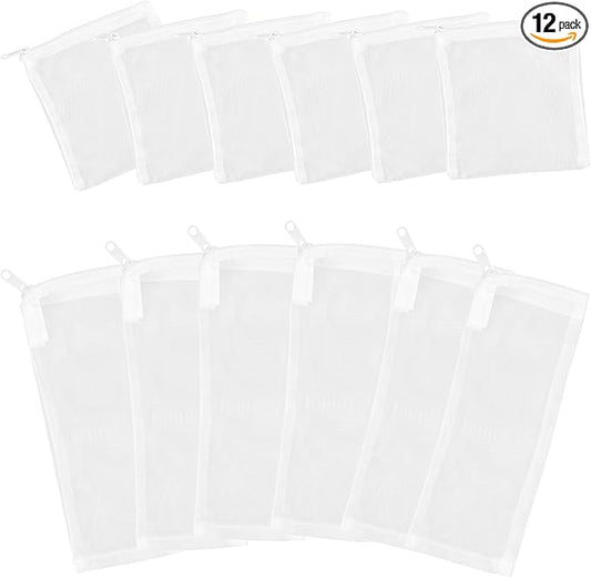 12PCS Aquarium Filter Media Bags, 6PCS 4” x 4” & 6PCS 3” x 8” Extra Fine 100 Micron Mesh with Plastic Zipper for Fish Tank Filter Media, Activated Carbon
