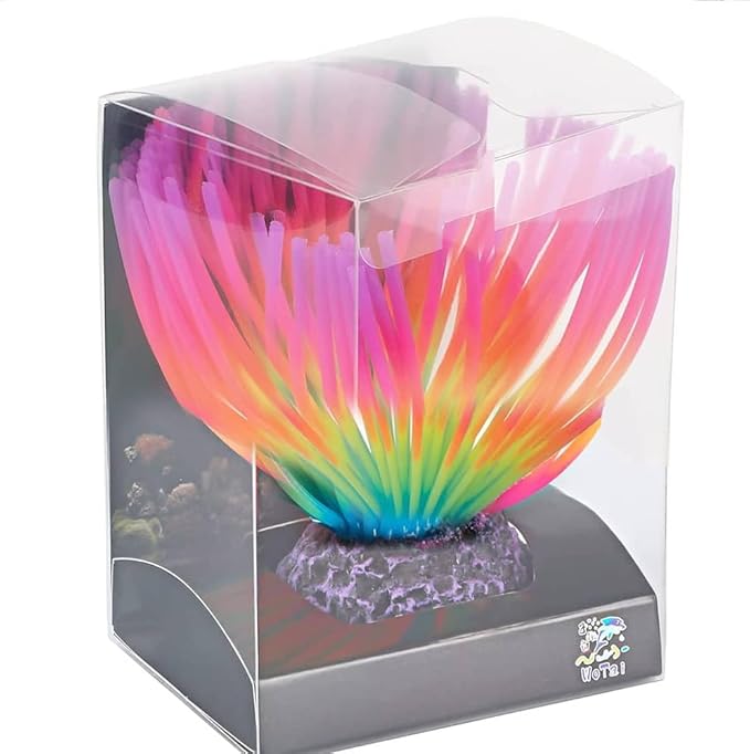 COLORLIFE Glow Rainbow Sea Urchin Aquarium Decor - Realistic Silicone Ornament with Weighted Base for Freshwater & Saltwater Fish Tanks