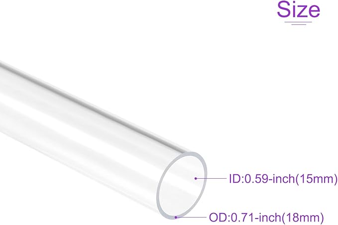 DMiotech 15mm x 18mm 20" Clear Acrylic Pipe Rigid Plastic Tubing for Aquarium Water Pipe, Water Cooling System, Plumbing