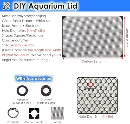 Anti-Jumping Aquarium Net Cover, Magnetic Fish Tank Lid, Custom Size Terrarium Ventilation Screen (L55.1 x W23.6) - Protect Fish & Enhance Airflow