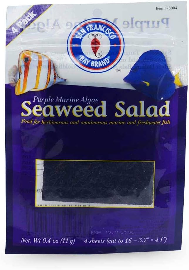 San Francisco Bay Brand Purple Marine Algae Seaweed Salad - Nutritious Fish Food for Herbivorous & Omnivorous Marine & Freshwater Fish - Promote Growth, Support Color - 16 Mini Sheets, 0.4 oz (11g)
