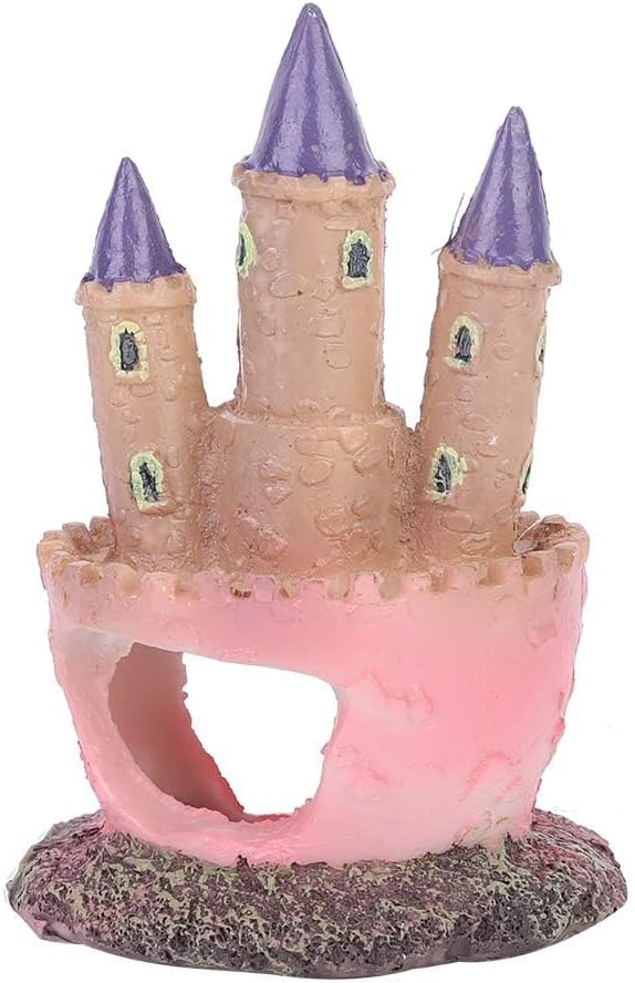 HERCHR Castle Aquarium Decoration, Fish Tanks Ornament Resin Castle Cave Hideouts House Plants Supplies Accessories Safe for Freshwater and Saltwater Fish Tanks(Pink)