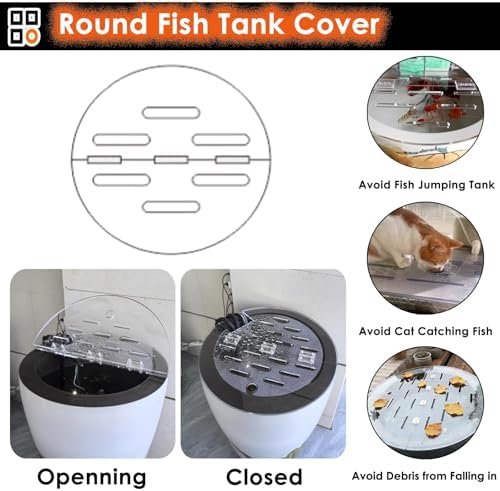 C Acrylic Lid for Round Aquarium, Cat-Proof Fish Tank Cover, Cuttable Anti-Jump Hood with Hole & Hinge, Folding Flip-Top, Durable & Lightweight Design
