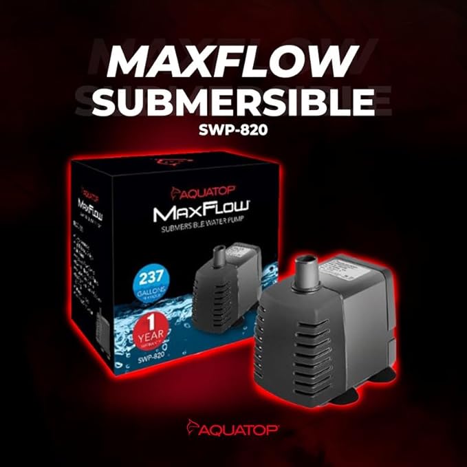 Aquatop MaxFlow Submersible Aquarium Pump 237 GPH – Adjustable Flow Rate for Fish Tanks, Sumps, Statuary, and Water Features, SWP-820