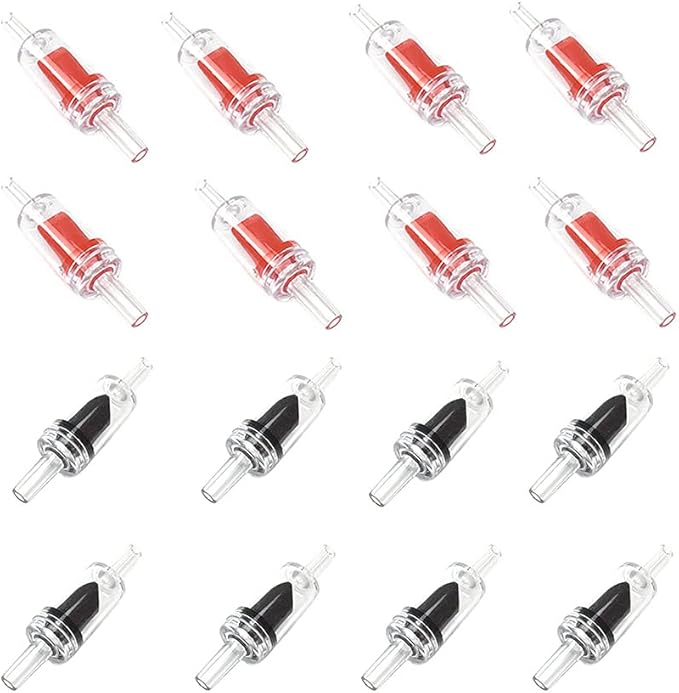 Air Pump Check Valves 4mm One Way for Aquarium Fish Tank Pump No Backflow Water Prevent Siphon Flood No Noise Fit Line Tube Hose Red Black Clear Plastic 16Pcs