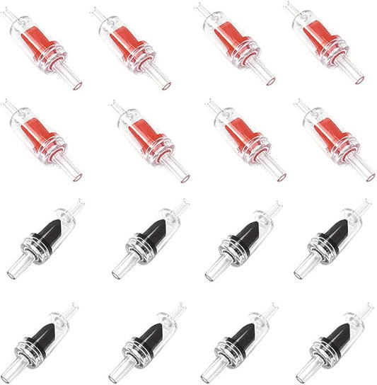 Air Pump Check Valves 4mm One Way for Aquarium Fish Tank Pump No Backflow Water Prevent Siphon Flood No Noise Fit Line Tube Hose Red Black Clear Plastic 16Pcs
