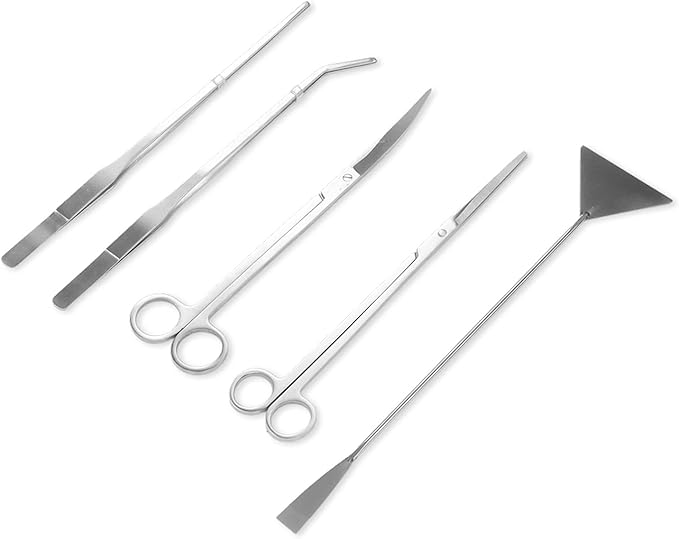 Gavigain 5 in 1 Aquarium Tool Kit, Stainless Steel Aquascaping Scissors, Tweezers, Sand Shovel, Ergonomic Grip, Rusts, for rs and Aquarium Enthusiasts