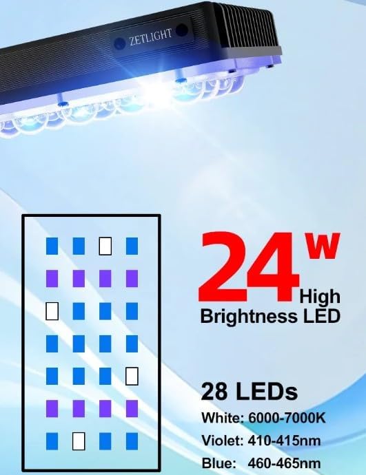 E3 Marine Aquarium LED Light with Hang-On Mount for Saltwater Tanks, ZL E3-Marine