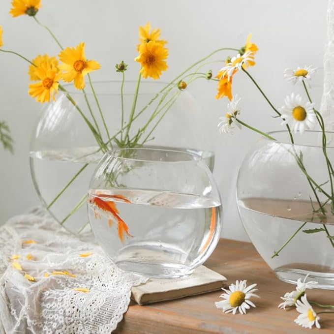 Multi-Function Glass Fish .84 Inch Transparent Aquarium Bowl with Fish Accessories for Home Desktop Office Decor