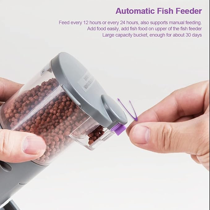 Intelligent Automatic Fish Feeder with Timing Function, Large Capacity Dry Food Bucket - Adjustable 12 / 24h Feeding, Easy Installation for Aquarium Fish Tanks