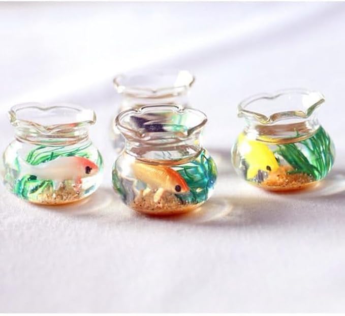2Pcs Miniature Fish Tank Toy Mini Round Fish Bowls Resin Goldfish Grass for Dollhouse Desktop Craft Project Decor,Mini Fish Bowl,for Garden Scene Decor,Dollhouse Accessories