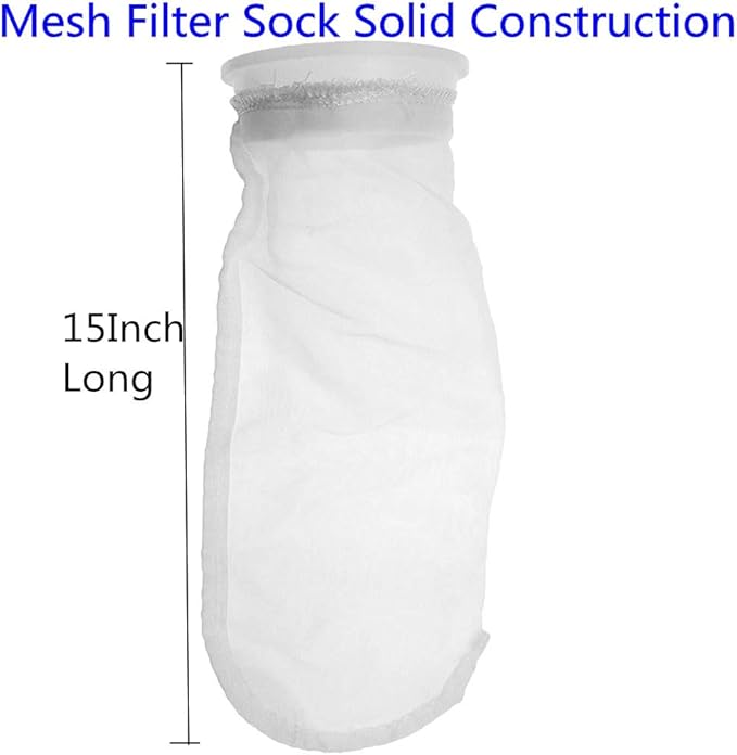 Nylon Mesh Filter Socks 4 Inch Ring 50/100 / 200/300 Micron - by 15 Inch Long – Aquarium Filter Bags - 2 Pack (100 Micron - 4 x 15 Inch)