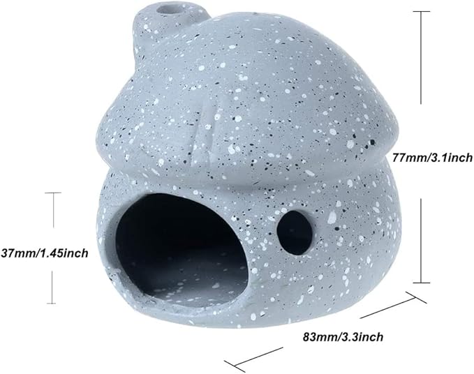 Aquarium Decor Ceramic Mushroom House Ornament Fish Tank Landscape Decoration Pottery Hide Cave Habitat Hut Small Shrimp for Goldfishes to Rest Breed Hiding (Grey)