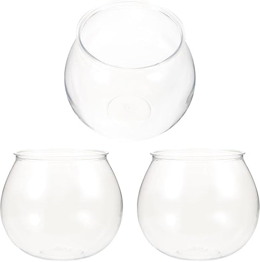 Alipis Desktop Fish Tank Small Clear Plastic Fish Bowl Round Aquarium Office Table Decor Shatterproof Mini Bowl with Plants