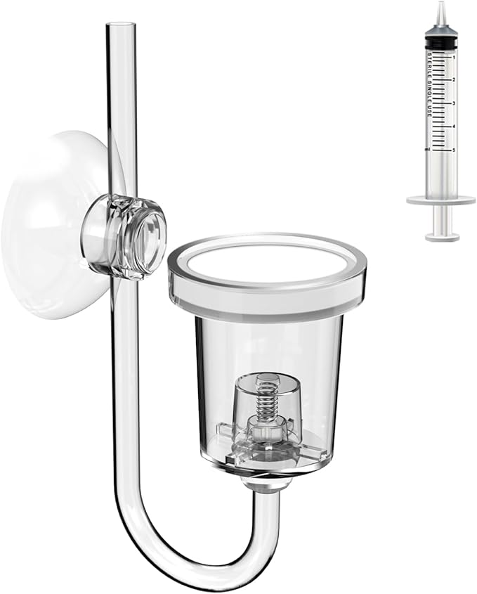 FZONE Acrylic Aquarium CO₂ Diffuser with Built-in Check Valve & Bubble Counter, Syringe & Suction Cup – Fine Bubble CO₂ Delivery for Planted Tanks (M-25mm)