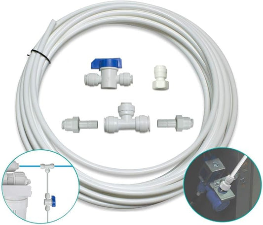 Metpure 1/4" & 3/8" Ice Maker installation Kit For Reverse Osmosis Systems & Water Filter Fridge Ice Maker Line with 25' Feet Tubing and Inline valve