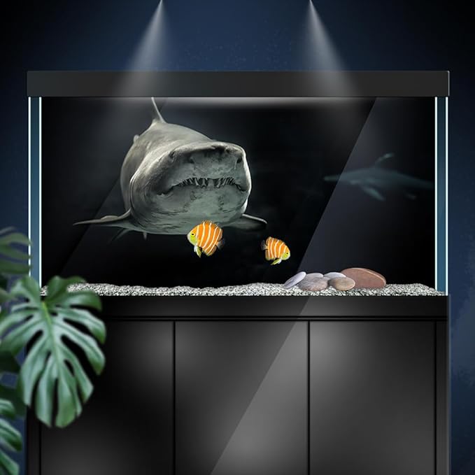Aquarium Background Stickers - Shark Black Depth Ocean - Fish Tank Reptile Terrarium Decor Poster (75 x 50 cm / (29.5 x 19.6 inches))