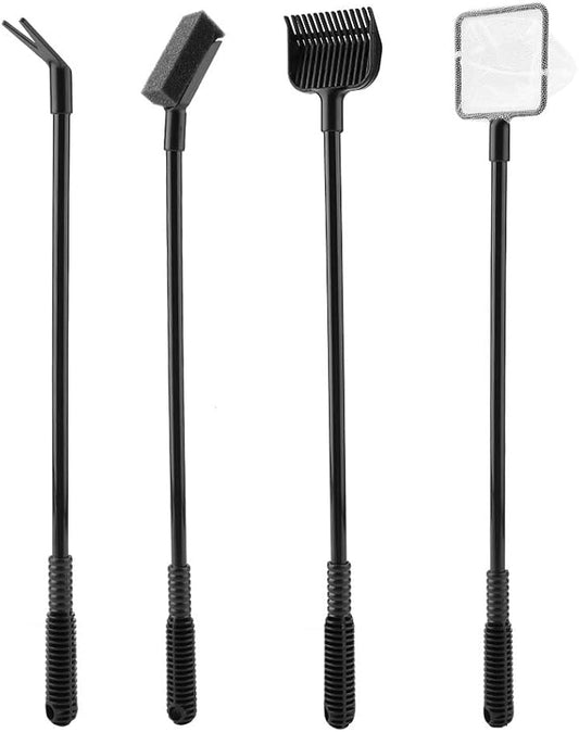 Cocoarm Fish Cleaning Tools 4 in 1 Aquarium Clean Set Aquarium Scraper Cleaner Brush Fish Net Gravel Rake Scraper Fork