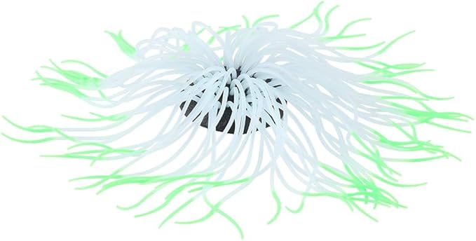 Pssopp Simulation Silicone Luminous Sea Anemone Ornament Artificial Plant Simulation Sea Anemone for Aquarium Fish Decoration with Suction Cup(Green)