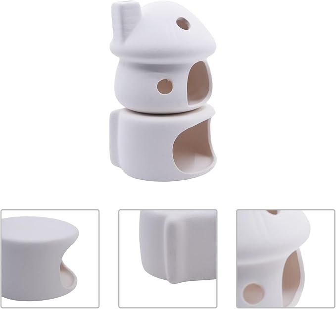 Aquarium Decor Ceramic Mushroom House with Cave Set Ornament Fish Tank Landscape Decoration for Small Shrimp for Goldfishes to Rest (White)