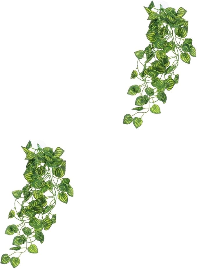 2pcs Terrarium Plant Accessory Realistic Reptile Decor Suction Cup Durable Plastic Foliage for Snake and Gecko Tanks Easy Installation Enhances Aesthetic Appeal