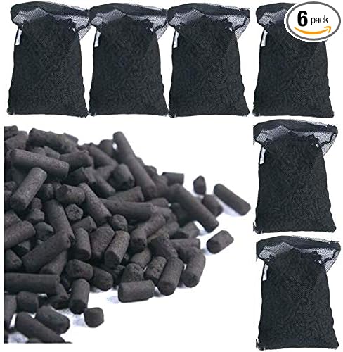 Wave Point 6 lbs Premium Grade Virgin Activated Carbon Charcoal Pellets in 6 Mesh Bags for Aquarium Fish Tank Koi Reef Filters, Total 6 lbs (6 Bags), 1.19 Gallon
